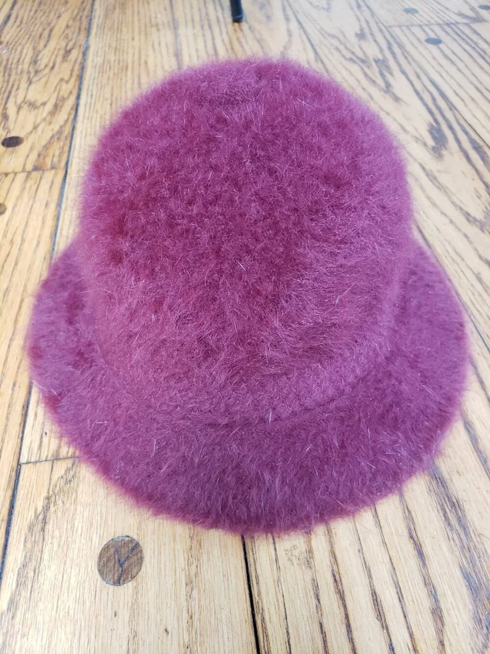 KINGS AUR Vintage 80s 90s Maroon Fuzzy Angora Wool Bucket Hat Winter